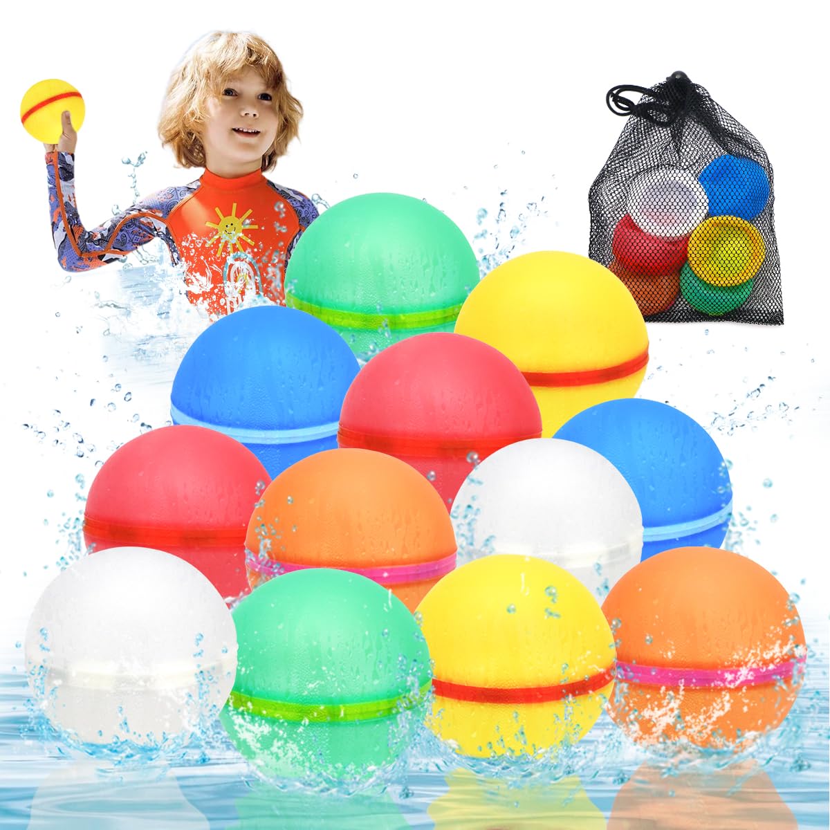 【12 Pack】Peekoal Reusable Water Balloons,12pcs Latex-Free Silicone Water Balloons,Water Bomb Refillable for Water Games Outdoor Summer Fun Party