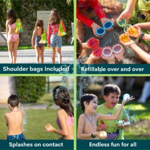 COLETA Reusable Water Balloons 16 Pcs Magnetic Self-Sealing. With 2 Side Bags. Refillable Latex-Free Soft Silicone Bombs Quick Fill Balls Boy Girl Gift Toy for Outdoor Activities Pool Beach Splash Fun