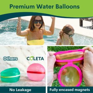 COLETA Reusable Water Balloons 16 Pcs Magnetic Self-Sealing. With 2 Side Bags. Refillable Latex-Free Soft Silicone Bombs Quick Fill Balls Boy Girl Gift Toy for Outdoor Activities Pool Beach Splash Fun