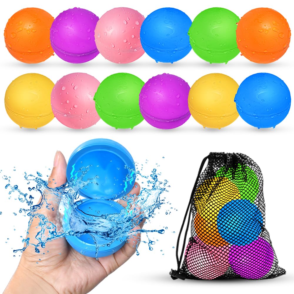 SOPPYCID 12Pcs Reusable Water Balloons, Pool Beach water Toys for Boys and Girls, Outdoor Summer Toys for Kids Ages 3-12, Magnetic Water Ball for Outdoor Activities