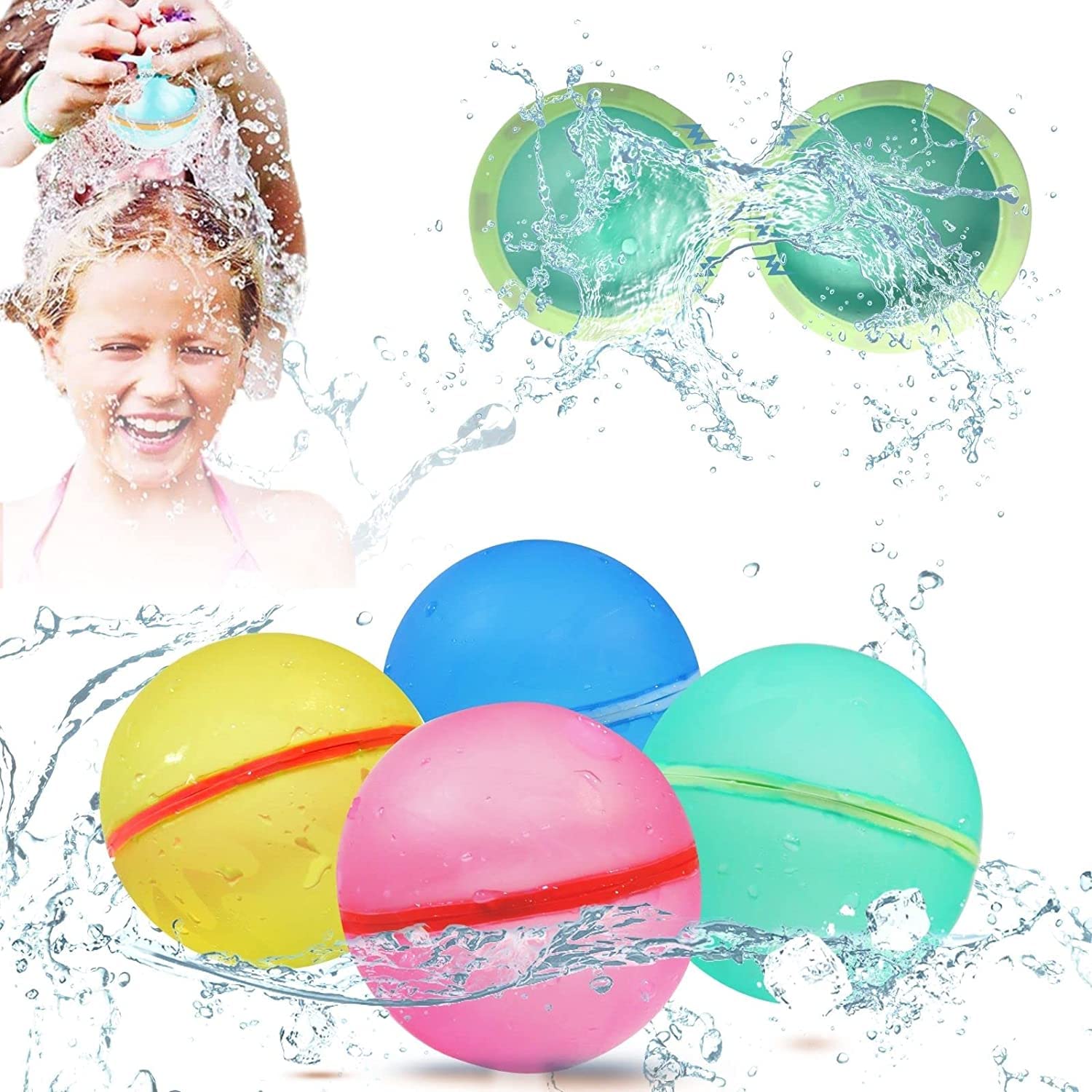 Reusable Water Balloons Refillable Water Bomb Splash Balls Quick Fill Self Sealing (4 Pack)