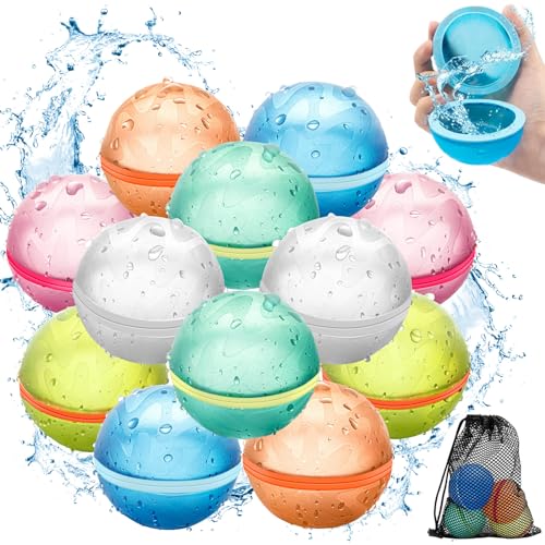 Reusable Water Balloons, Magnetic Refillable Water Balls, Summer Outdoor Water Toy for Kids and Adults, Self Sealing Quick Fill Water Balloons Pool Beach Toys for Boys and Girls (12 Pcs)