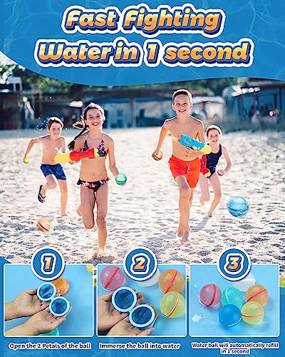 Reusable Water Balloons, Magnetic Refillable Water Balls, Summer Outdoor Water Toy for Kids and Adults, Self Sealing Quick Fill Water Balloons Pool Beach Toys for Boys and Girls (12 Pcs)