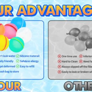 18 PCS Reusable Water Balloons Balls, Soft Silicone Quick Fill Balloons Splash Fun,Outdoor Backyard Summer Party Easy Quick Fun Water Fight Game for Swimming Pool, Summer Party Gift Pool