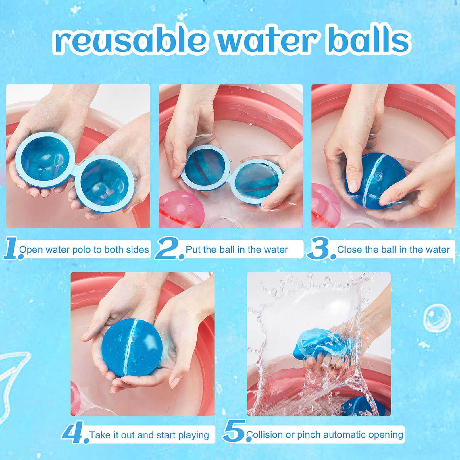 12 Pcs Reusable Water Balloons for Kids Adults, Quick Fill Magnetic Silicone Water Bomb, Outdoor Activities Water Games Toy Outside Summer Pool Party Supplies (12 Pcs)