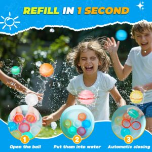 Tizikcon 16 PCS Reusable Water Balloons, Refillable Magnetic Water Balls for Outdoor Games, Self Sealing Water Splash Bomb Quick Fill for Summer Fun, Pool Beach Toys for Kids Ages 3-12