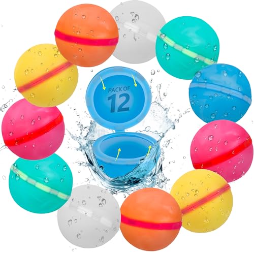 LEGACY KIDS Reusable water balloons For Kids, Water Balloons Quick Fill, Refillable Water Balloons For Kids, Reusable Water Balloons Magnetic, Reuse Water Balloons, Silicone (12) (Regular)