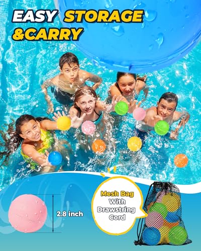 UCIDCI 15 Pcs Water Balloons Reusable Quick Fill - Self Sealing Silicone Water Ball for Kids with Mesh Bag, Summer Fun Water Toys for Outdoor Activities, Summer Party, Water Park, Family Game