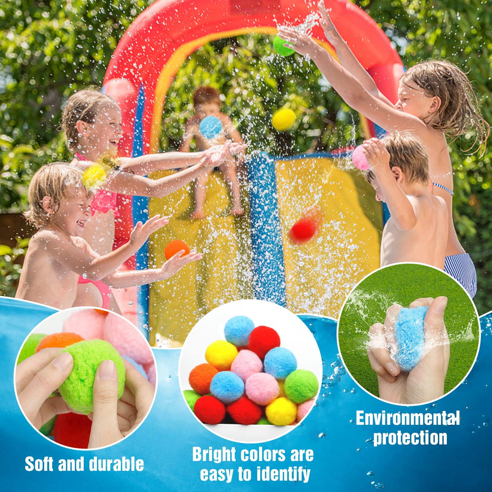 Korlon Tec 60 Pcs Reusable Water Balls, 2.5" Outdoor Water Toys Reusable Water Balloons for Kids, Summer Toys for Backyard Pool Trampoline Water Fun