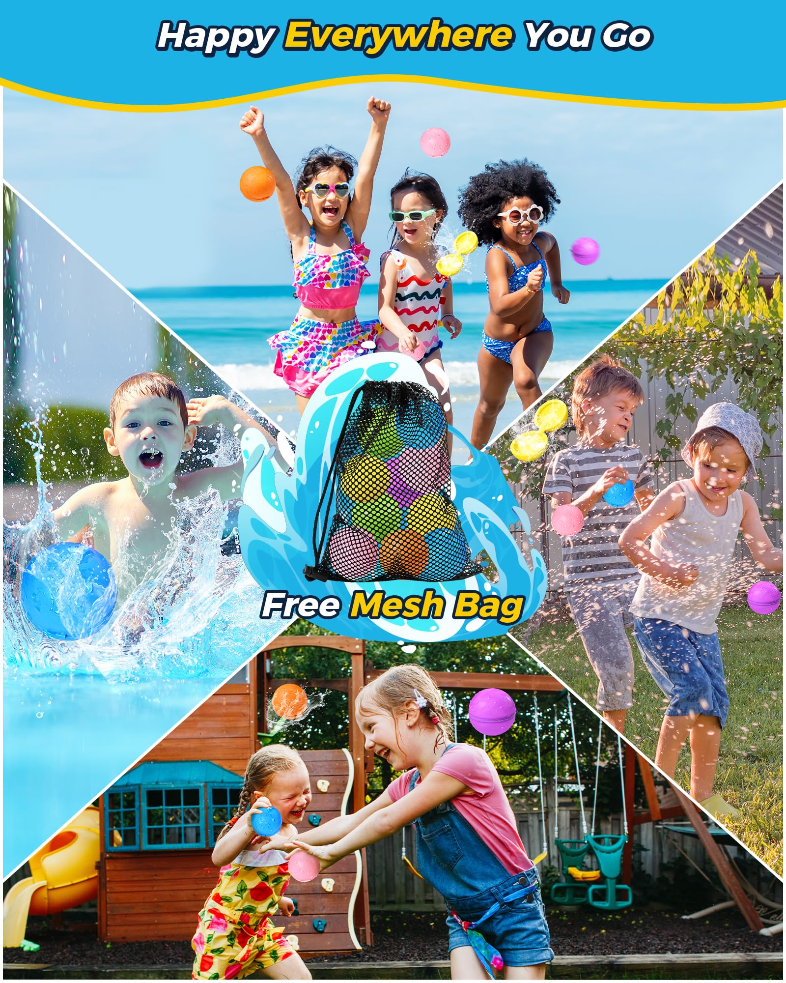 Reusable Water Balloons, Latex-Free Silicone Water Bomb Summer Fun Outdoor Toys, Pool Beach Toys for Kids Adults, Quick Fill Self-Sealing Water Splash Balls Party Supplies (8 Pcs)