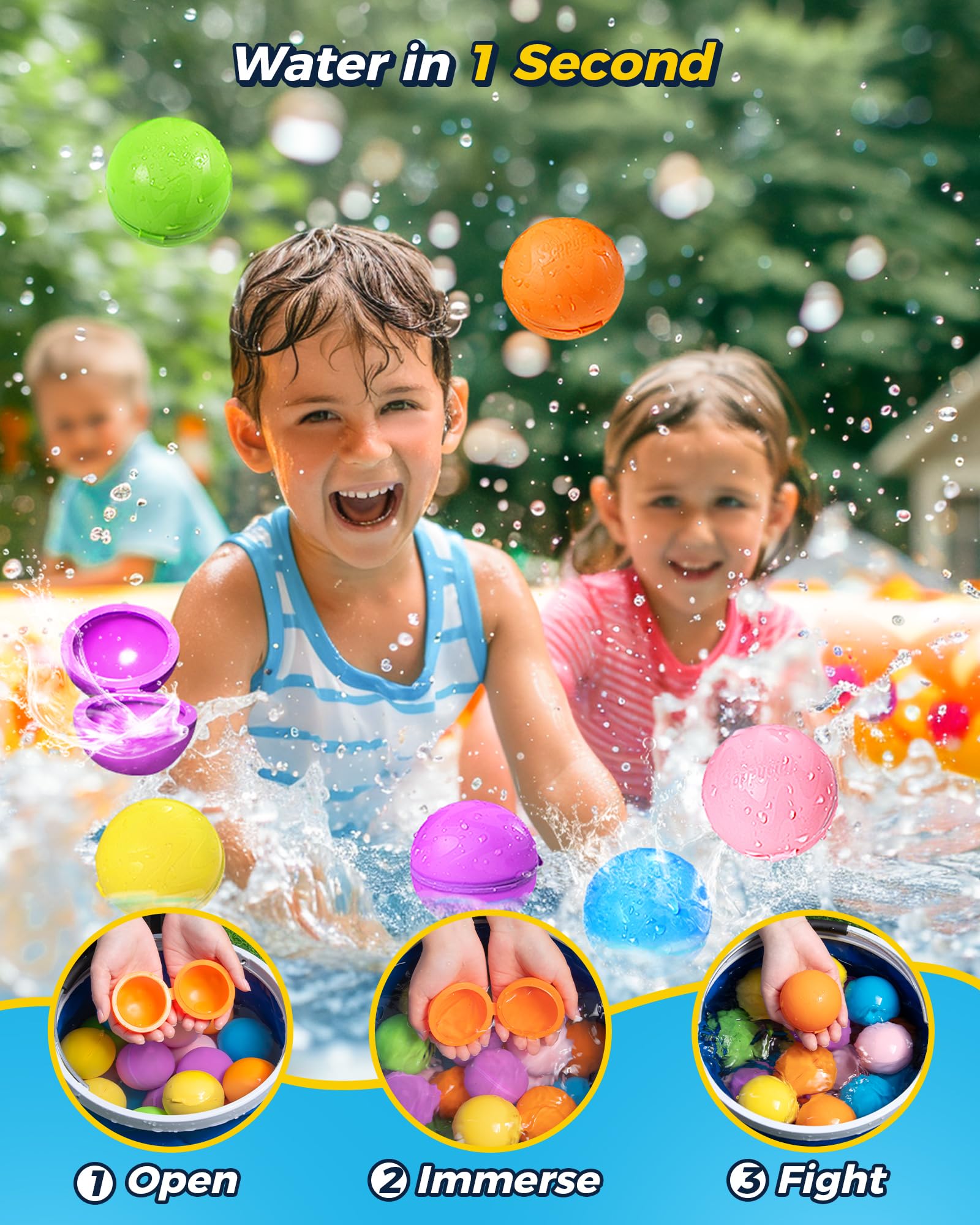 Reusable Water Balloons, Latex-Free Silicone Water Bomb Summer Fun Outdoor Toys, Pool Beach Toys for Kids Adults, Quick Fill Self-Sealing Water Splash Balls Party Supplies (8 Pcs)