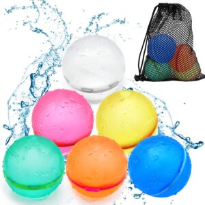 reusable water balloons 6 pcs silicone refillable happy water balloon | resealable bombs splash swimming pool toys | outdoor party water ballon for kids & adult(medium, 6, count)