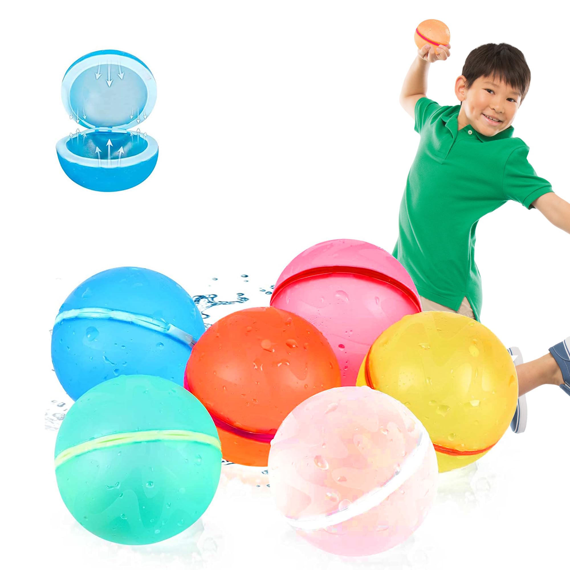 Reusable Water Balloons 6 Pcs Silicone Refillable Happy Water Balloon | Resealable Bombs Splash Swimming Pool Toys | Outdoor Party Water Ballon For Kids & Adult(Medium, 6, Count)