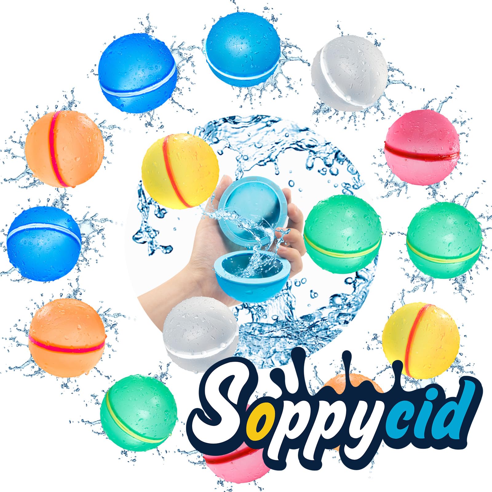 SOPPYCID 15Pcs Reusable Water Balloons, Magnetic Water Balloons for Kids Boys Girls, Quick Fill Soft Silicone Water Balls for Kids, Pool Outdoor Summer Toys for Refillable Water Ballons Bath, Beach