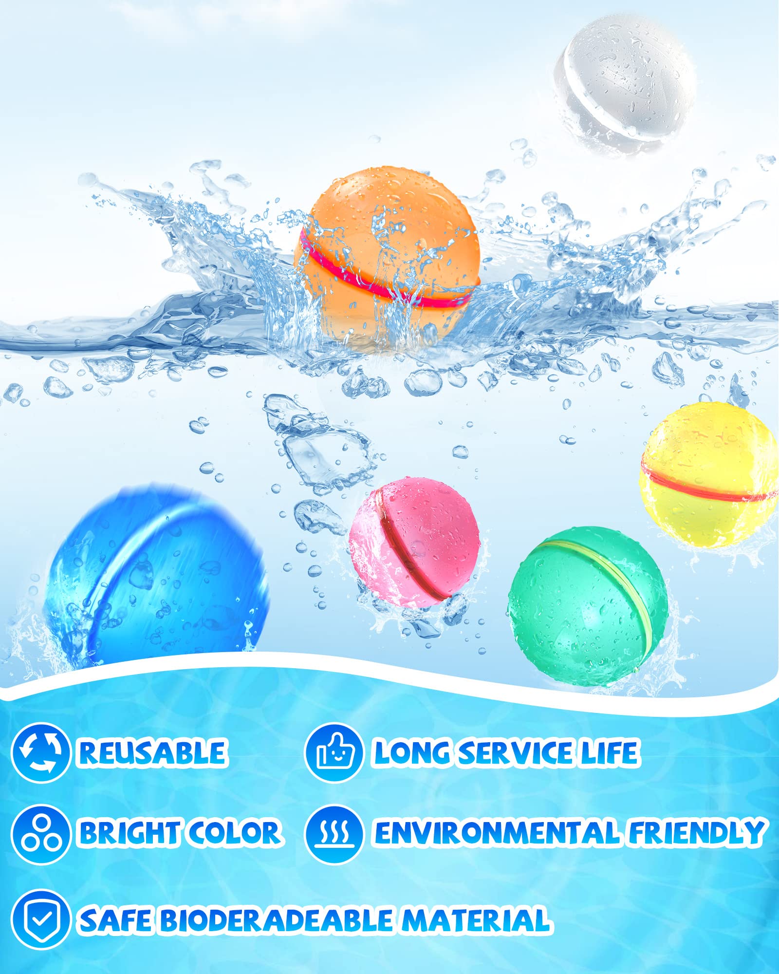 SOPPYCID 15Pcs Reusable Water Balloons, Magnetic Water Balloons for Kids Boys Girls, Quick Fill Soft Silicone Water Balls for Kids, Pool Outdoor Summer Toys for Refillable Water Ballons Bath, Beach