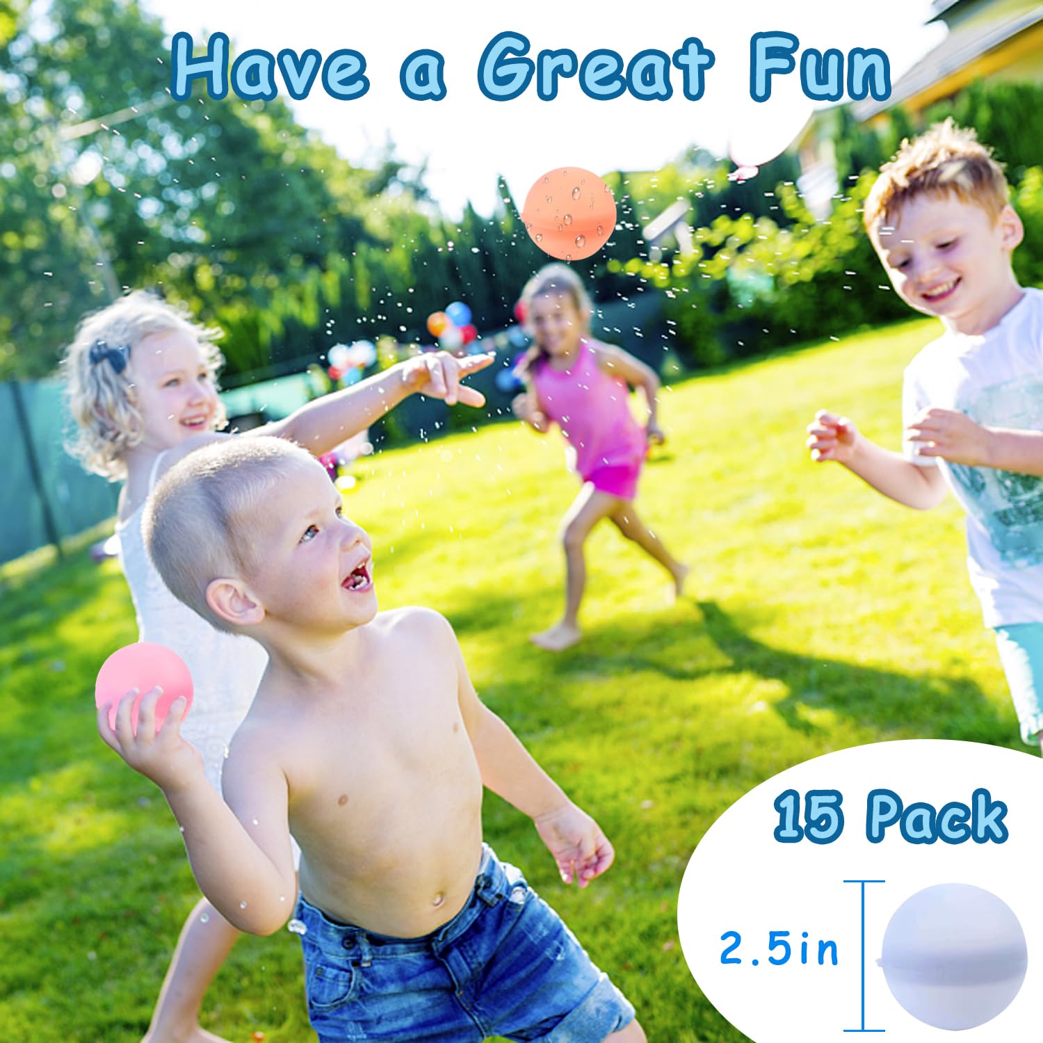 15Pcs Reusable Water Balloons - Latex-Free Soft Silicone Water Bomb Pool Toys, Quick-Fill Water Bomb for Kids & Adults All Ages Summer Fun Outdoor Party Games
