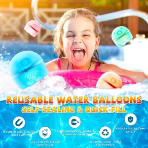 Hiliop 16PCS Reusable Water Balloons for Kids, Splash Refillable Water Balloons Bombs Self Sealing Quick Fill Magnetic with Mesh Bag