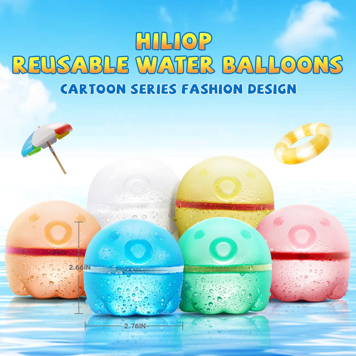 Hiliop 16PCS Reusable Water Balloons for Kids, Splash Refillable Water Balloons Bombs Self Sealing Quick Fill Magnetic with Mesh Bag