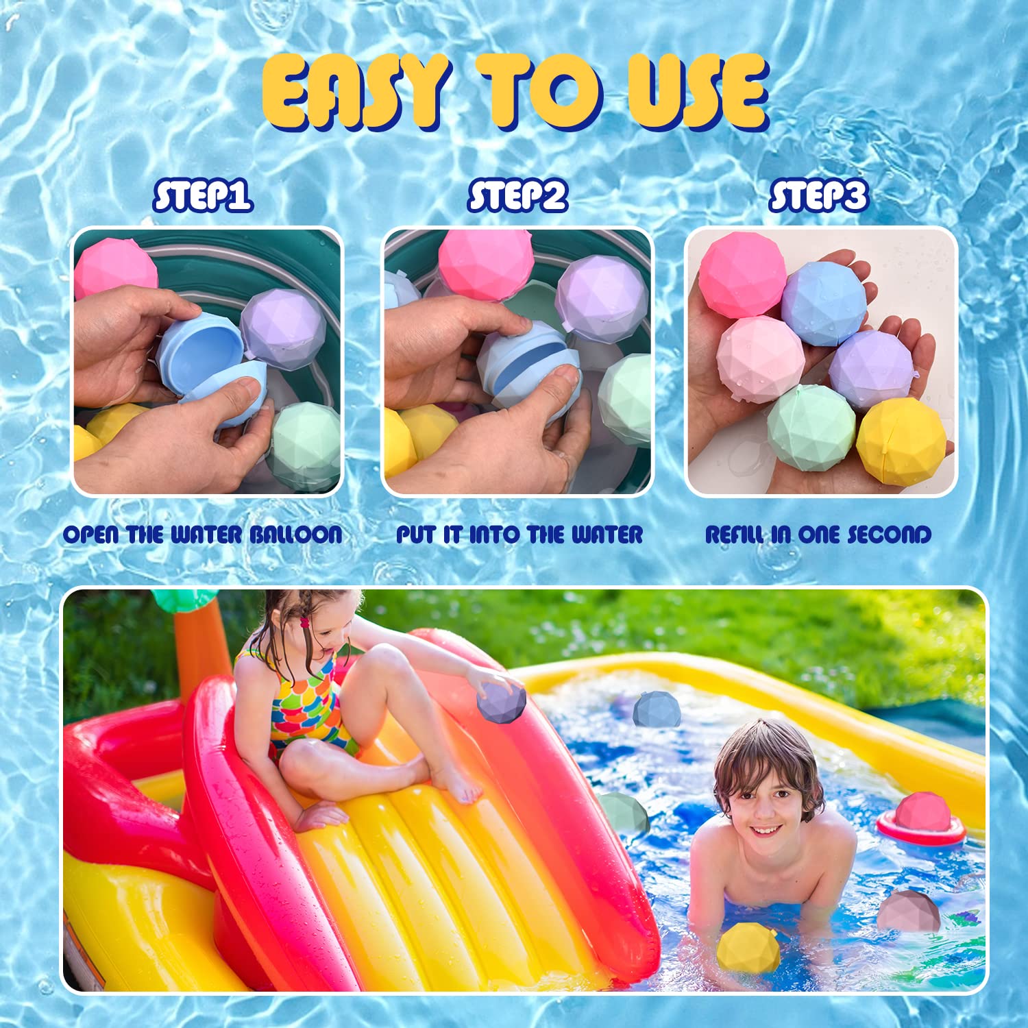 12pack Reusable Water Balloons Quick Fill Silicone Self-Sealing Water Ball, Water Toys for Summer Party Outdoor Pool Garden, 12 Pack