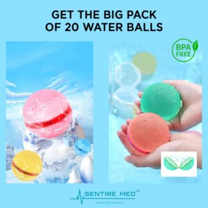 Water Balloon Balls, 20 pcs Reusable, No Latex, Splash Bomb with Net Mesh Bag, Magnetic Sealing Water Ball Bomb for Kids Adults Outdoor Activities Water Games Toy Summer Fun Party Supplies 20 pcs