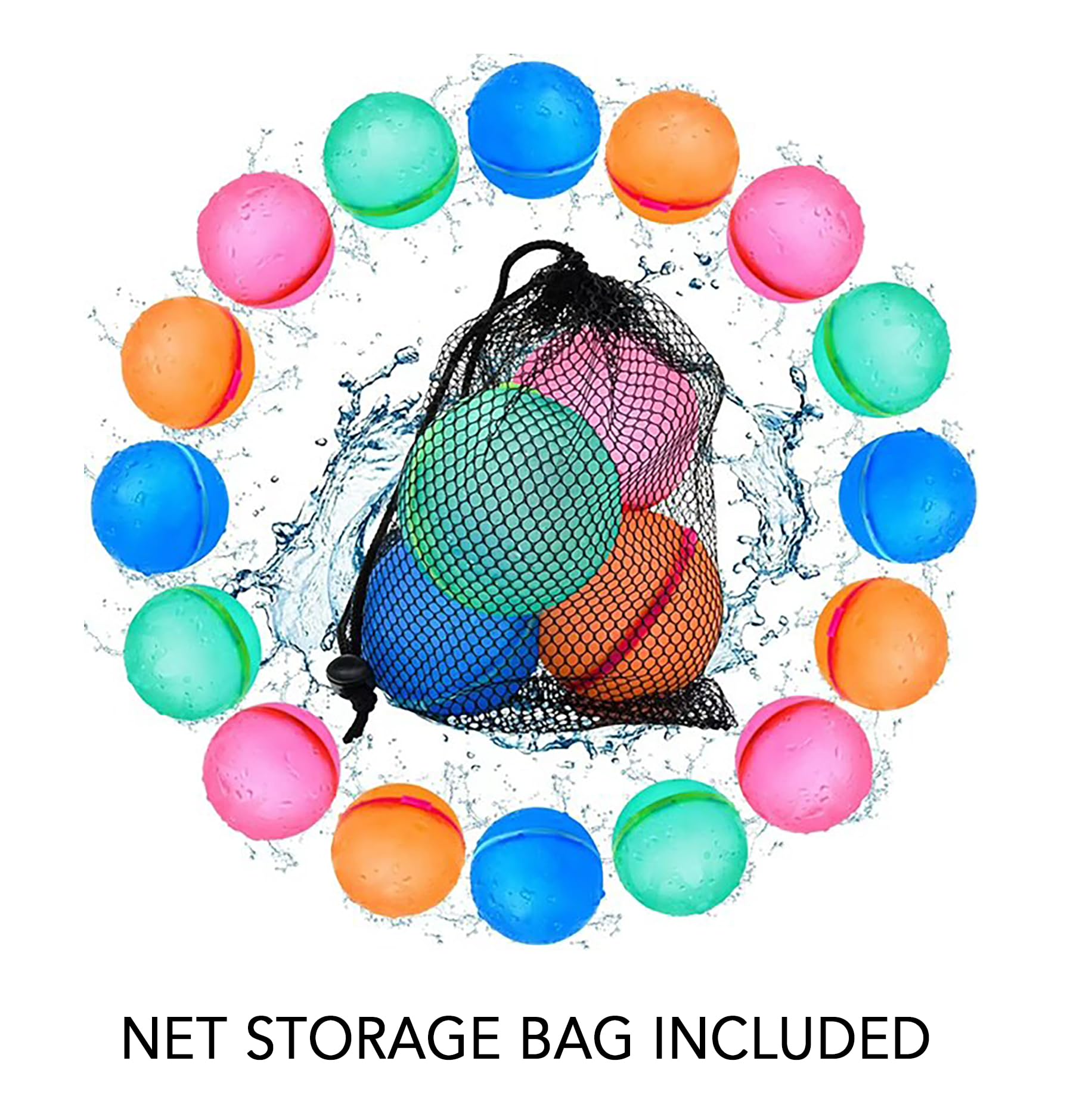 Water Balloon Balls, 20 pcs Reusable, No Latex, Splash Bomb with Net Mesh Bag, Magnetic Sealing Water Ball Bomb for Kids Adults Outdoor Activities Water Games Toy Summer Fun Party Supplies 20 pcs