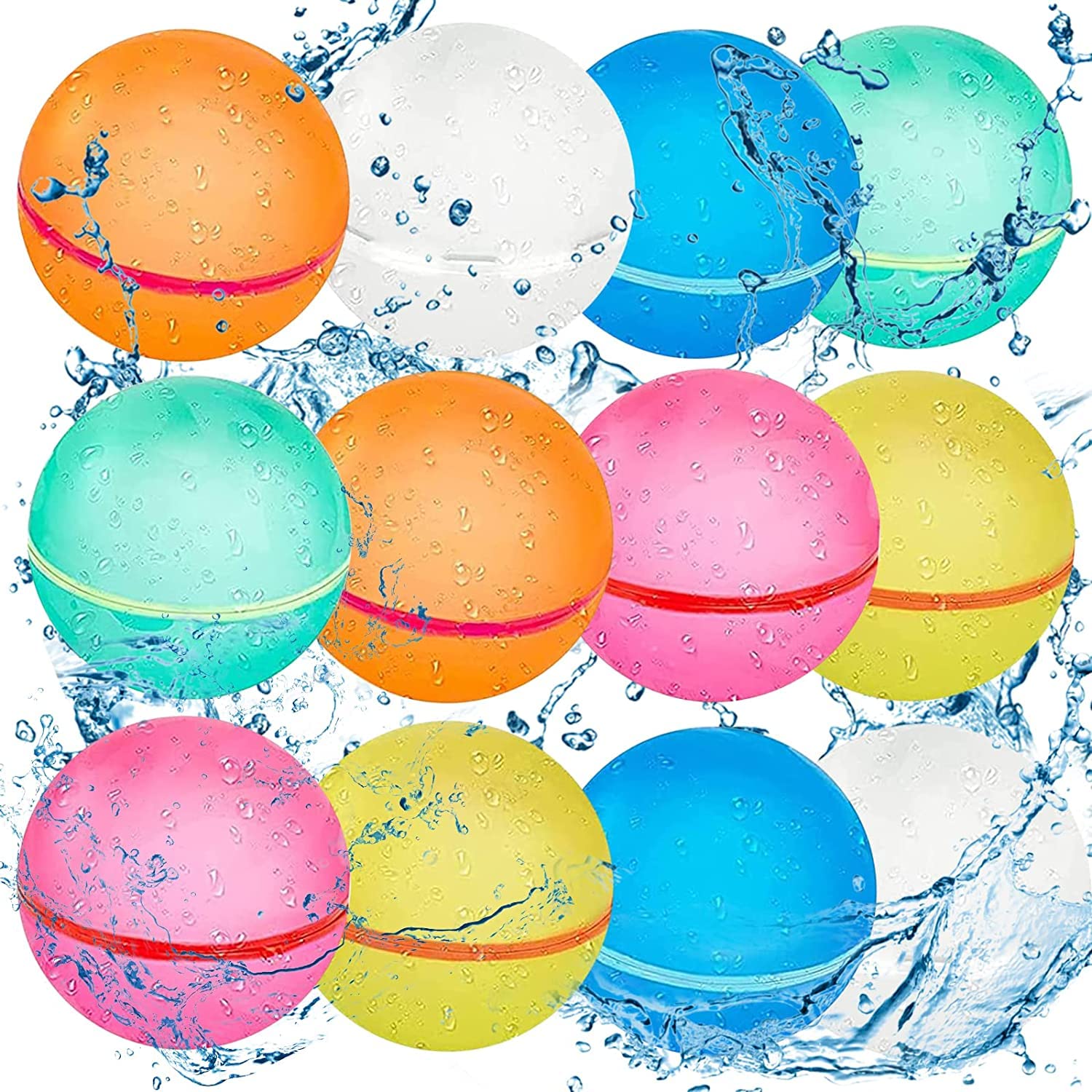 12PCS Silicone Reusable Water Balloons for Kids, Quick Fill Water Balls, Bomb Splash Ball, Magnetic Refillable Self Sealing Water Balloon, Summer Party Game Outdoor Waterballons