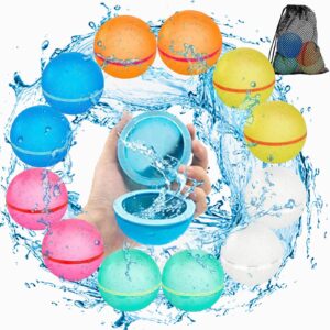 mstokin 12 pack reusable water balloons for kids, quick fill water balloon toys for outdoor activities, refillable self sealing magnetic close water balloon balls for summer party gift