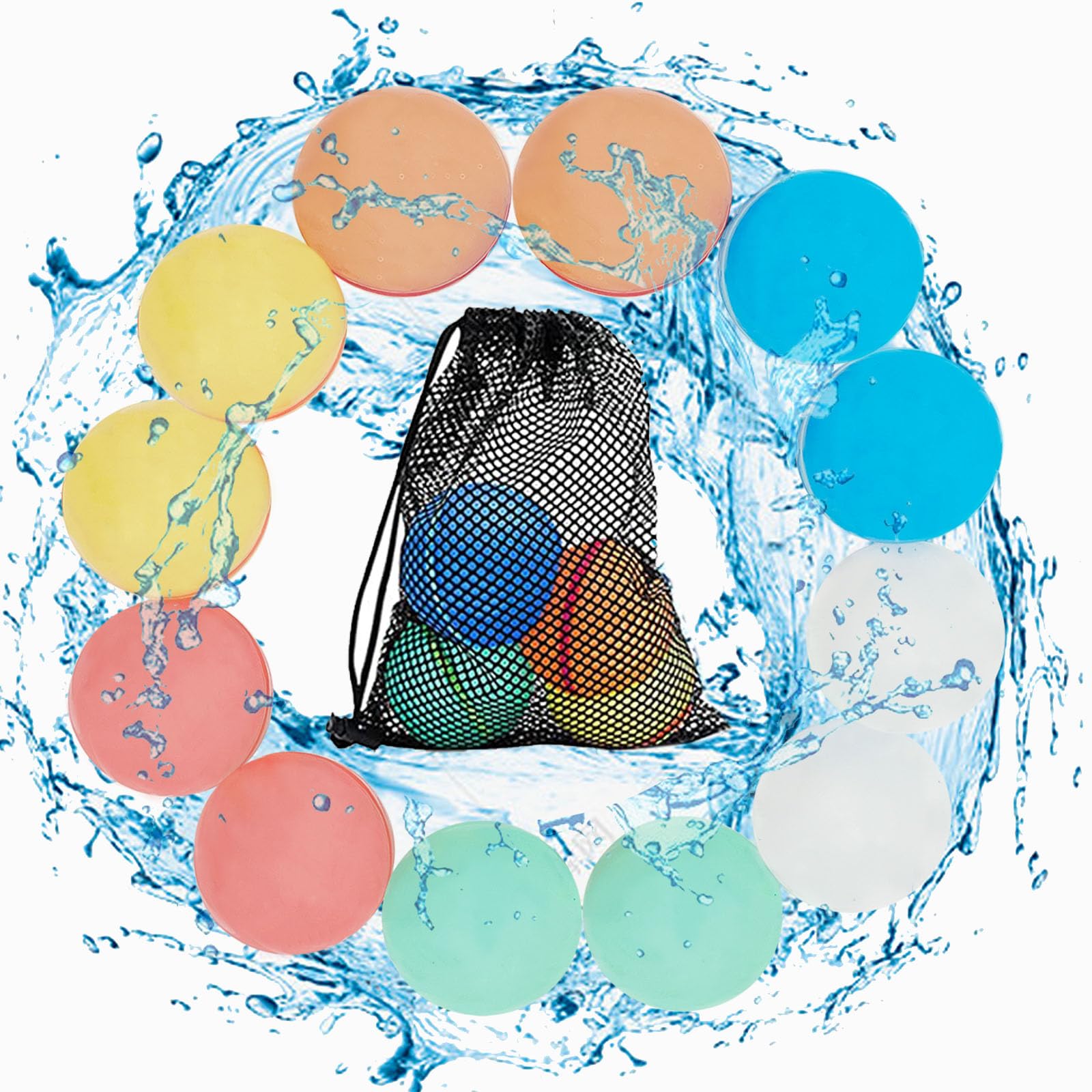 MSTOKIN 12 Pack Reusable Water Balloons for Kids, Quick Fill Water Balloon Toys for Outdoor Activities, Refillable Self Sealing Magnetic Close Water Balloon Balls for Summer Party Gift