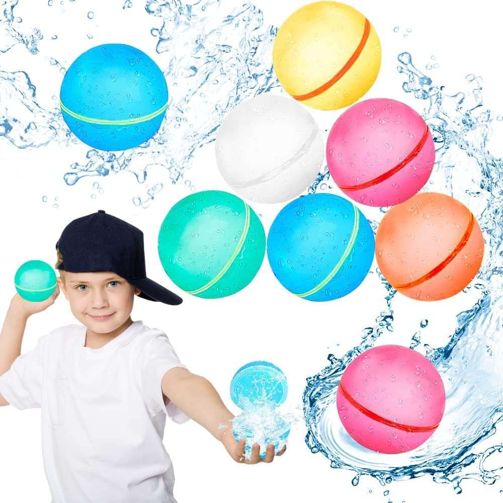 [10 in 1] Magnetic Reusable Water Balloons, Quick Fill Self Sealing Waterfall Water Balls for Kids, Water Bomb Splash Balls for Swimming, 2 Pink 2 Blue 2 Green 2 Yallow 2 Orange