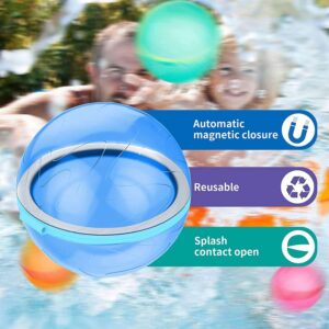 [10 in 1] Magnetic Reusable Water Balloons, Quick Fill Self Sealing Waterfall Water Balls for Kids, Water Bomb Splash Balls for Swimming, 2 Pink 2 Blue 2 Green 2 Yallow 2 Orange