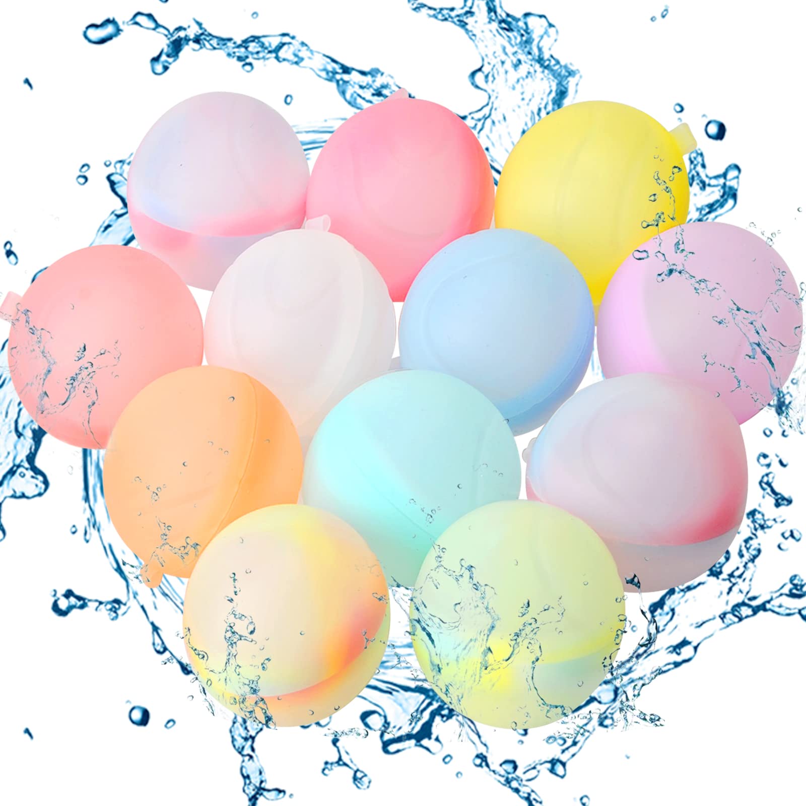 FEBALHS 12pcs Reusable Water Balloons, Summer Outdoor Silicone Pool Beach Water Toys for Kids 4-8-12, Outside Water Bomb Ball Games Refillable Fun Party Gift for Boys and Girls