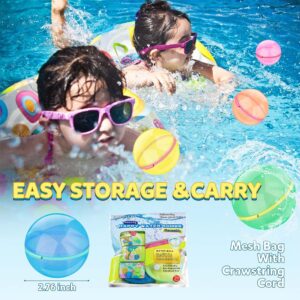 Reusable Water Balloons Quick Fill Self Sealing, Refillable Water Balls for Kids Aldult, Water Bomb Splash Balls for Pool, Outdoor Water Toys Balloons for Water Fight Game, Summer Fun Party, 6 Pack