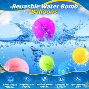 SOPPYCID Reusable Water Bomb Balloons, 6Pack Magnetic Water Balloons Quick Fill, Self Sealing Water Balloons, Latex-Free Splash Balls with Mesh Bag, Outdoor Games Pool Toys for Kids Adults