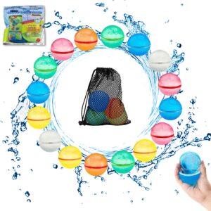 Reusable Water Balloons for Kids Adults 16 PSC, Self-Sealing Silicone Water Balloons Quick Fill Water Splash Balls, Summer Fun Outdoor Toys, Pool Toys, Water Park, Summer Party(16 balls)