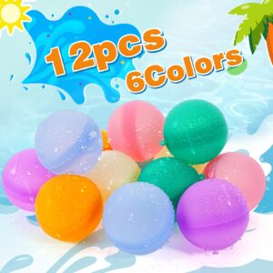 12Pcs Reusable Water Balloons - Silicone Self-Sealing Water Balls, Refillable Water Balls for Boys and Girls, Soft Water Bombs Fun Outdoor Beach Bath Water Toys Summer Swimming Pool Party Supplies