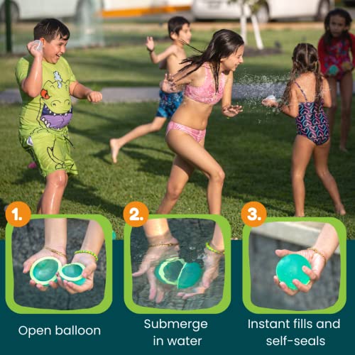 COLETA Reusable Water Balloons 12 Pcs Magnetic Self-Sealing. With 2 Side Bags. Refillable Latex-Free Soft Silicone Bombs Quick Fill Balls Boy Girl Gift Toy for Outdoor Activities Pool Beach Splash Fun