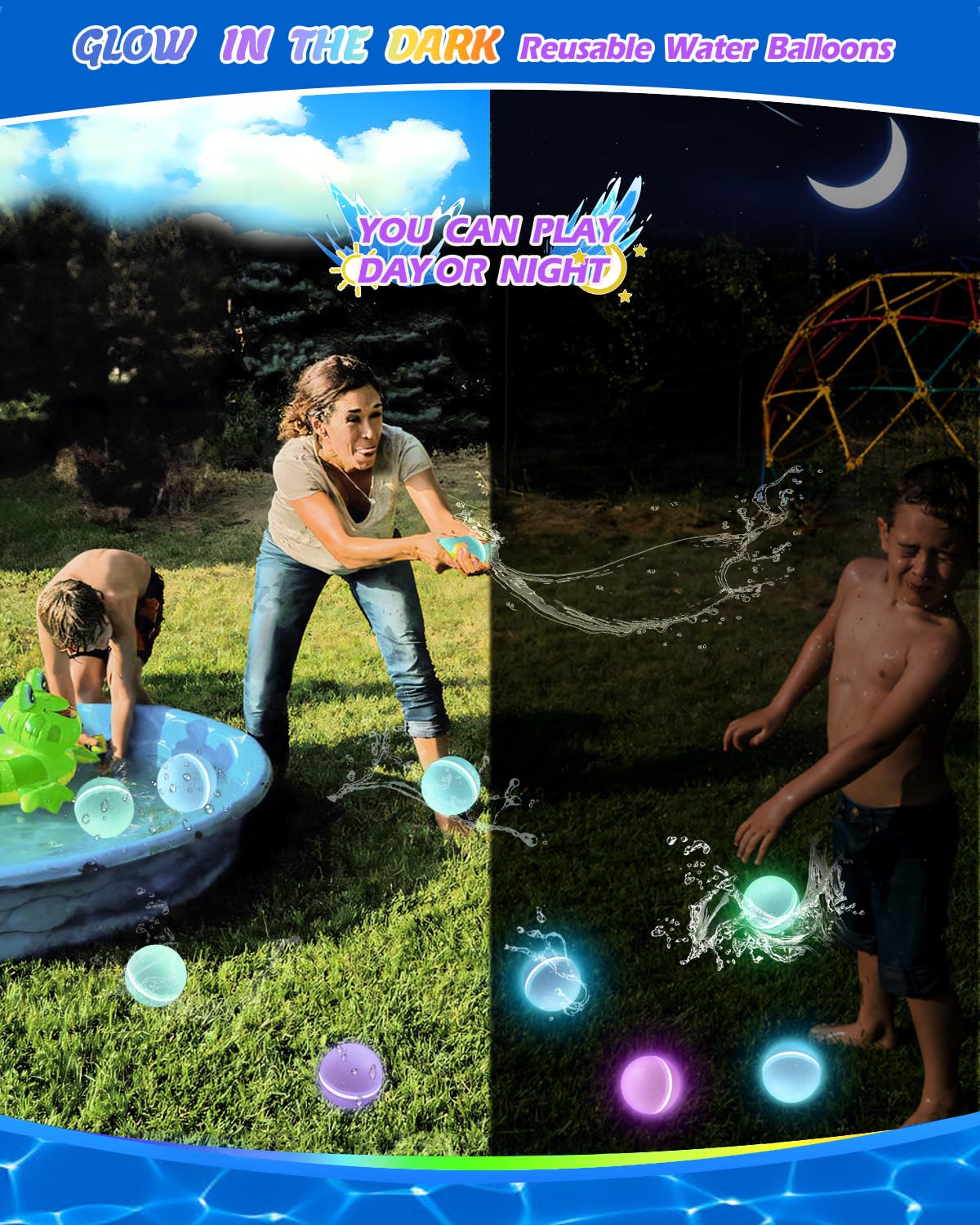 【8 Pack】Glow in The Dark Reusable Water Balloons for Kids Adults Outdoor Activities, Kids Pool Beach Bath Toys, Magnetic Self-Sealing Water Bomb