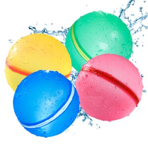 kokodi reusable water balloons for kids, self-sealing splash water balls refillable, quick fill pool toys for kids games outdoor (4 pcs)