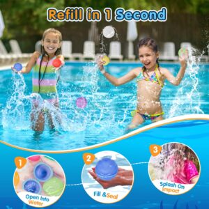 Koknwoa Reusable Water Balloons,Water Balloons Quick Fill & Magnetic Self Sealing，Refillable Water Balls Beach Pool Bath Toys for Kids, 6PC