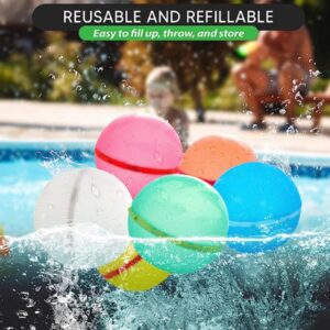 Reusable Water Balloons Magnetic- 6 Pack Silicone Water Balloons for Kids and Adults- Refillable Self Sealing Water Bomb Balloons- Vibrant Colors Perfect for Summer Parties- Water Bombs Splash Balls