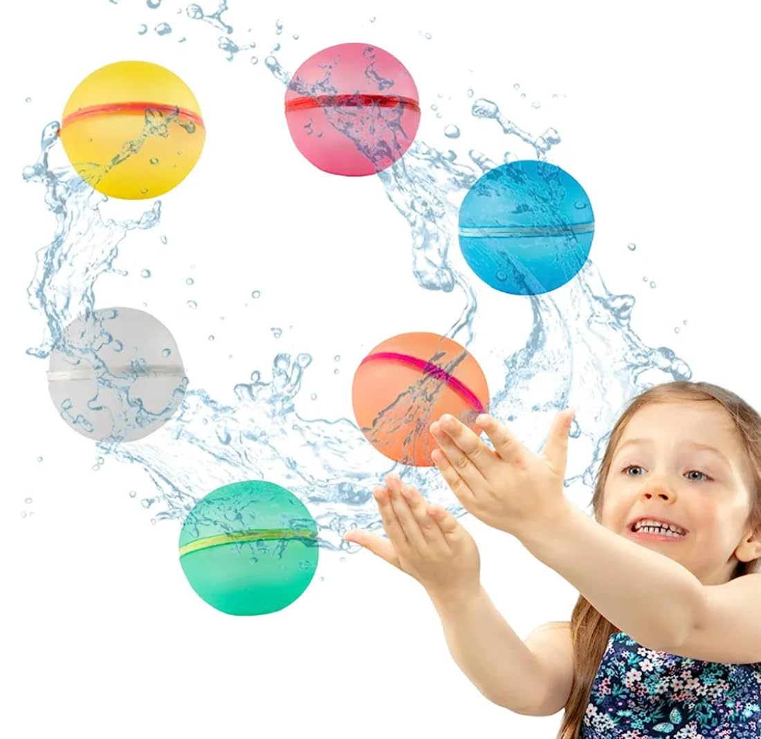 Reusable Water Balloons Magnetic- 6 Pack Silicone Water Balloons for Kids and Adults- Refillable Self Sealing Water Bomb Balloons- Vibrant Colors Perfect for Summer Parties- Water Bombs Splash Balls