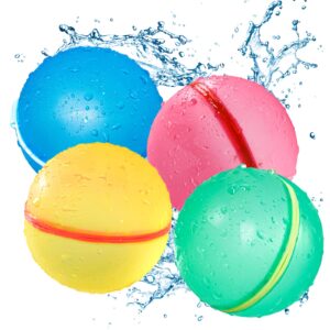 reusable water balloons, quick fill self sealing silicone water bomb splash balls for water fight, water toys for kids outdoor activities,water park, summer party 4pc