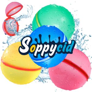 soppycid water balloons reusable, summer water balls for boys and girls, easy to fill, fun for kids ages 3-12, water splash ball pool beach toys for water balloon fights, bath time, pool-4pack