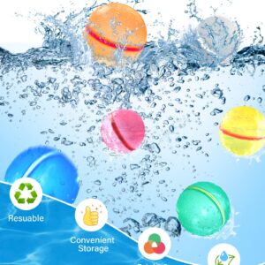 SOPPYCID Water Balloons Reusable, Summer Water Balls for Boys and Girls, Easy to Fill, Fun For Kids Ages 3-12, Water Splash Ball Pool Beach toys for Water Balloon Fights, Bath time, Pool-4Pack