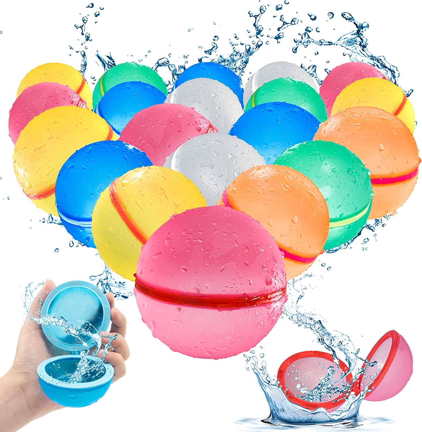 SOPPYCID Reusable Magnetic Water Balloons, Kids Summer Outdoor Toys, Quick Fill Self Sealing Water Bomb for Kids Adult Water Polo Fight Games,Summer Fun Party Water Balls with Storage Bag (20pack)