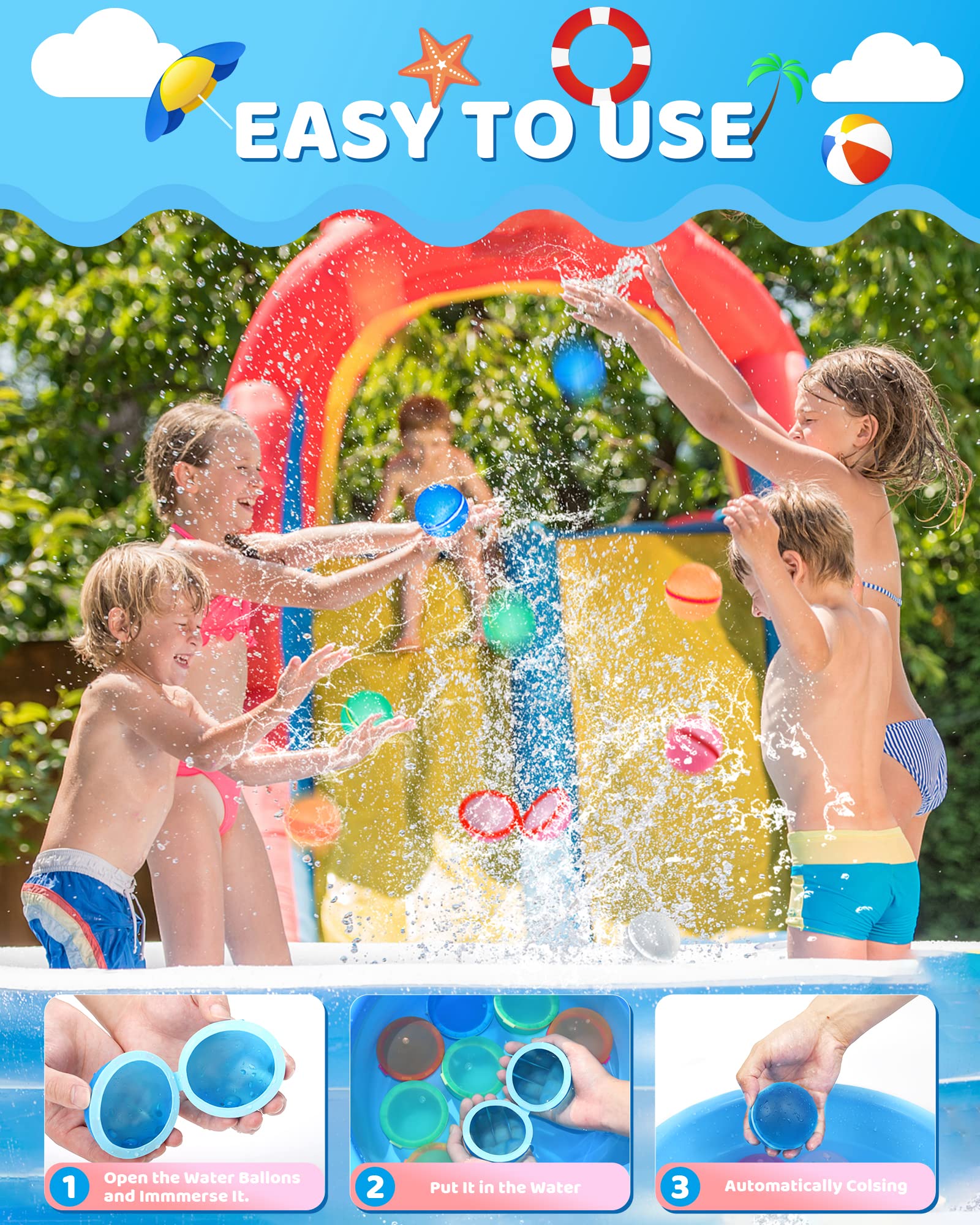 SOPPYCID Tonoviviy Reusable Magnetic Water Balloons,Refillable Water Balloons for Kids and Adults(4pcs)