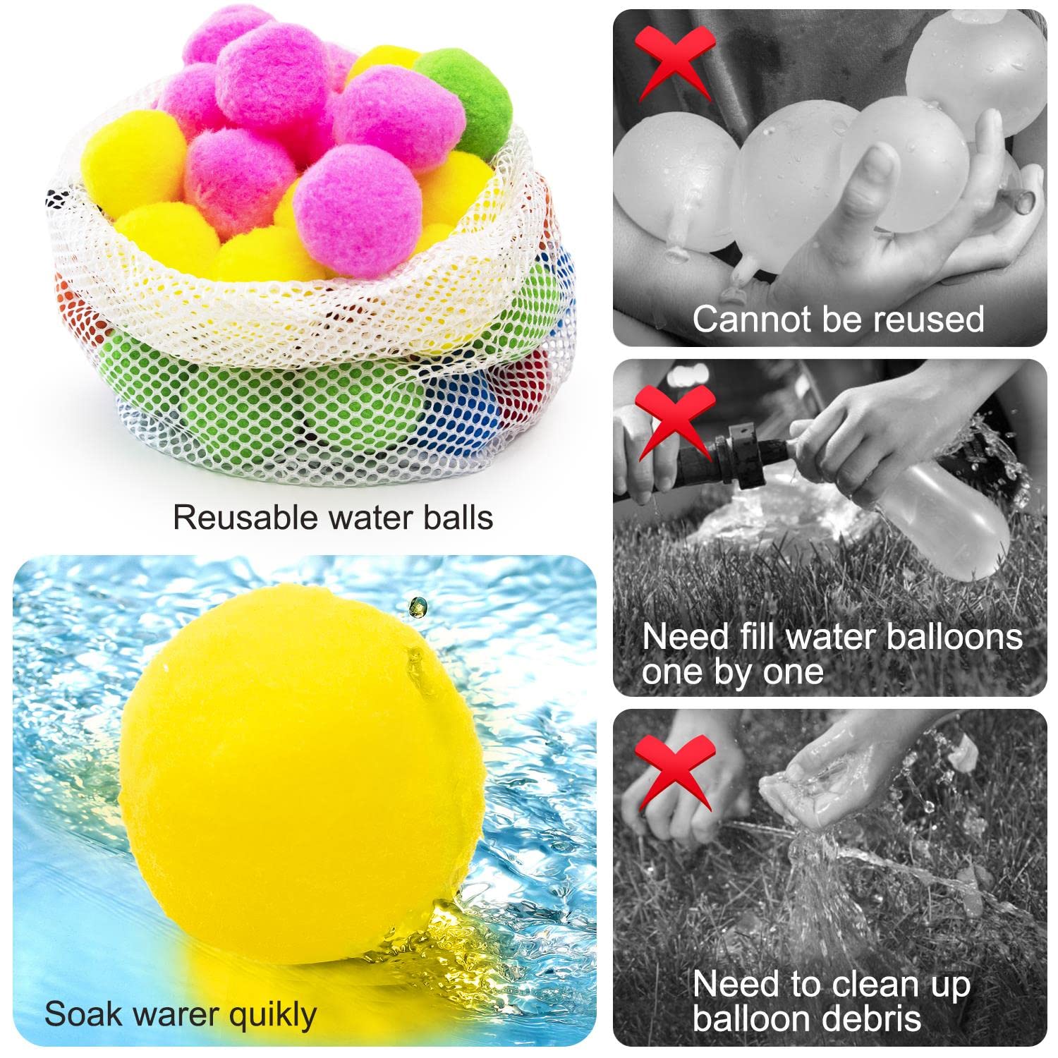 Auksay 50 Water Soaker Balls Reusable Water Balloons Splash Balls Pool Water Toys Outdoor Toys for Kids and Adults Toys Pool Party Favors Kids Water Toys Summer Fun Activities Yard Games Summer Gifts