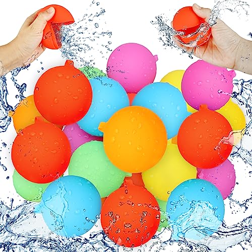 VATOS 24pcs Reusable Water Balloons Pool Beach Water Toys for Boys and Girls Outdoor Water Bomb Balls Bath Games Party Favors Birthday Gifts for Kids 3 4 5 6 7 8 9 10 11 12 Year Old Outside Toy