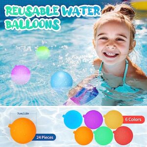 VATOS 24pcs Reusable Water Balloons Pool Beach Water Toys for Boys and Girls Outdoor Water Bomb Balls Bath Games Party Favors Birthday Gifts for Kids 3 4 5 6 7 8 9 10 11 12 Year Old Outside Toy