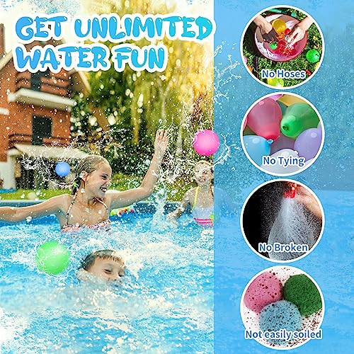 VATOS 24pcs Reusable Water Balloons Pool Beach Water Toys for Boys and Girls Outdoor Water Bomb Balls Bath Games Party Favors Birthday Gifts for Kids 3 4 5 6 7 8 9 10 11 12 Year Old Outside Toy